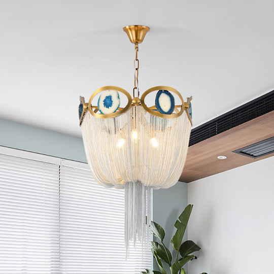 Modern Nordic 3-Light Gold Metal Chain Chandelier - Elegant Hanging Light Fixture