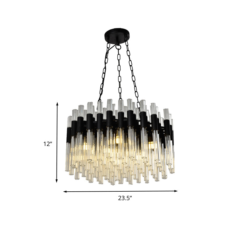 Modern Black Chandelier Light - 8-Light Hanging Lamp Kit With Crystal Drum Shade