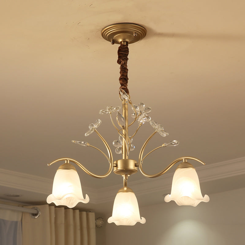 Gold Scalloped Chandelier Pendant Light With Crystal Accents - 3/6/8-Light Ruffle Glass Fixture 3 /