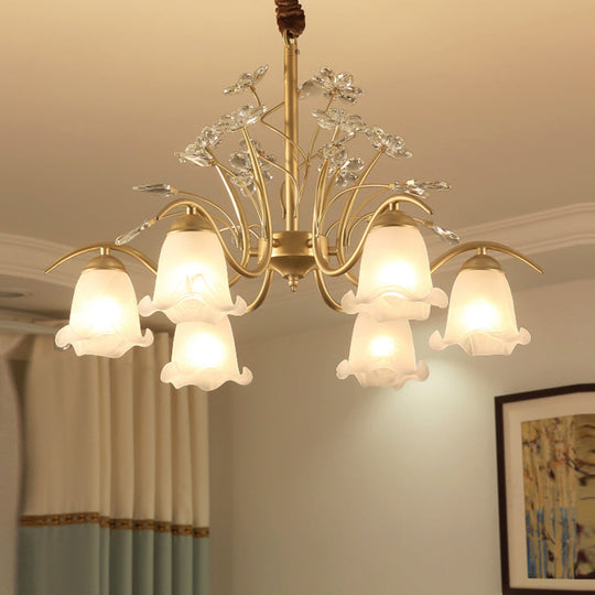 Gold Scalloped Chandelier Pendant Light With Crystal Accents - 3/6/8-Light Ruffle Glass Fixture 6 /