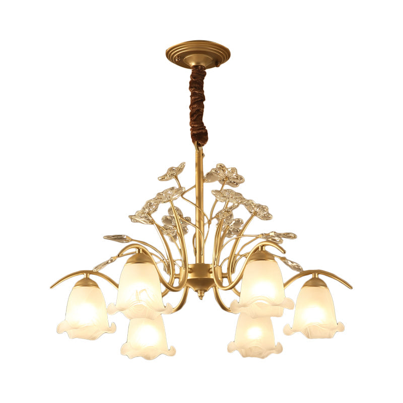 Gold Scalloped Chandelier Pendant Light With Crystal Accents - 3/6/8-Light Ruffle Glass Fixture