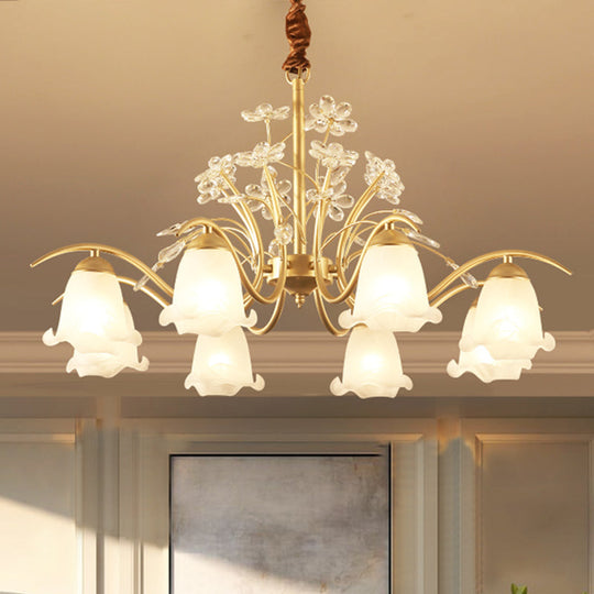 Gold Scalloped Chandelier Pendant Light With Crystal Accents - 3/6/8-Light Ruffle Glass Fixture 8 /