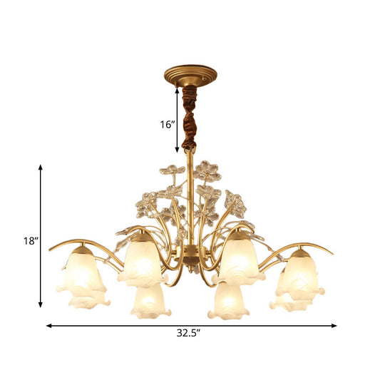Gold Scalloped Chandelier Pendant Light With Crystal Accents - 3/6/8-Light Ruffle Glass Fixture