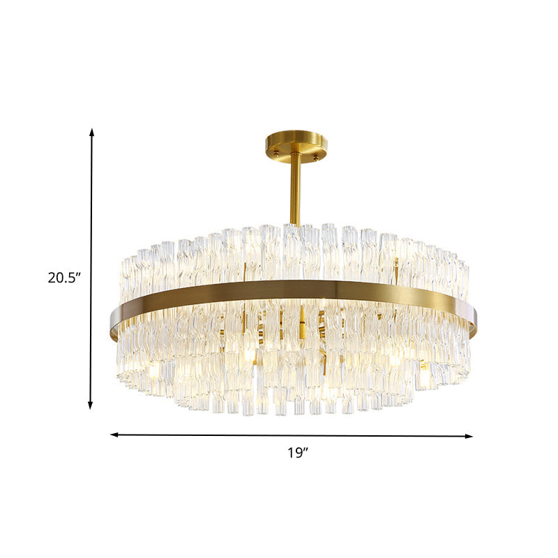 Gold Crystal Drum Chandelier - Postmodern Fluted Design for Elegant Illumination - 8 Lights