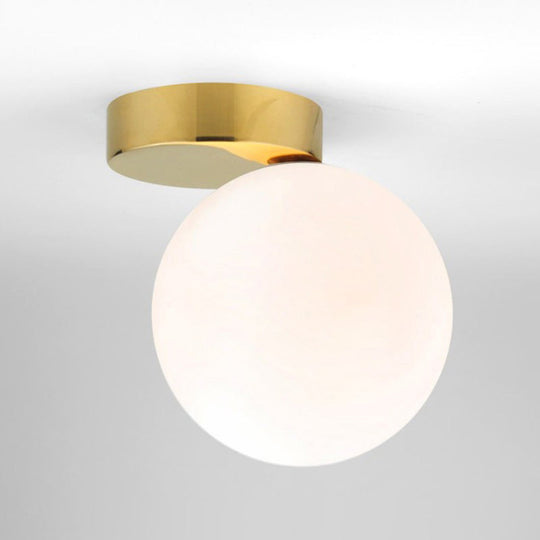 Modern Opal Glass Flush Mount With 1-Light Spherical Shade For Hallway Lighting Gold / 6
