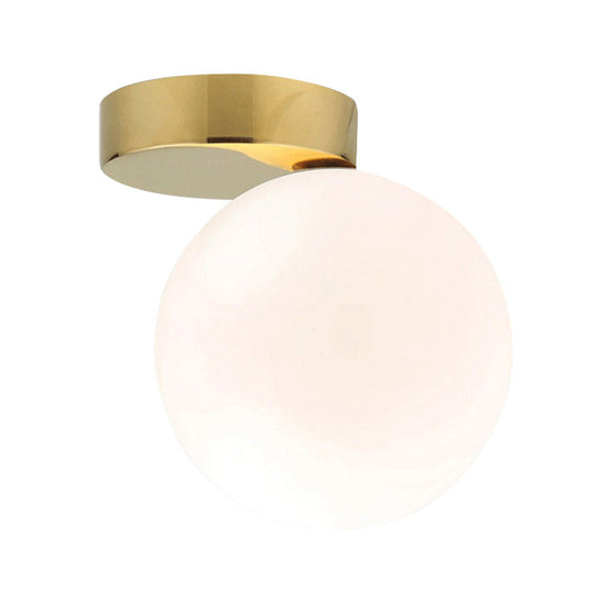 Modern Opal Glass Flush Mount With 1-Light Spherical Shade For Hallway Lighting