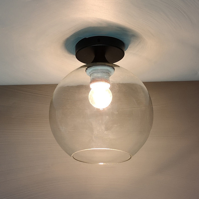 Modern Glass Semi Flush Mount Ceiling Light With Spherical Shade For Hallway Clear