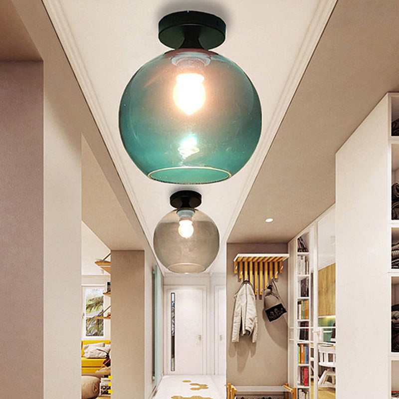 Modern Glass Semi Flush Mount Ceiling Light With Spherical Shade For Hallway