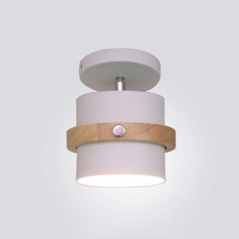 Wooden Nordic Modern Hallway Ceiling Light With Metal Shade - 1-Light Semi Flush Mount White /