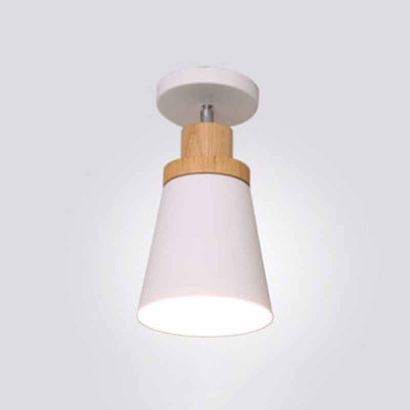 Wooden Nordic Modern Hallway Ceiling Light With Metal Shade - 1-Light Semi Flush Mount White / Cone