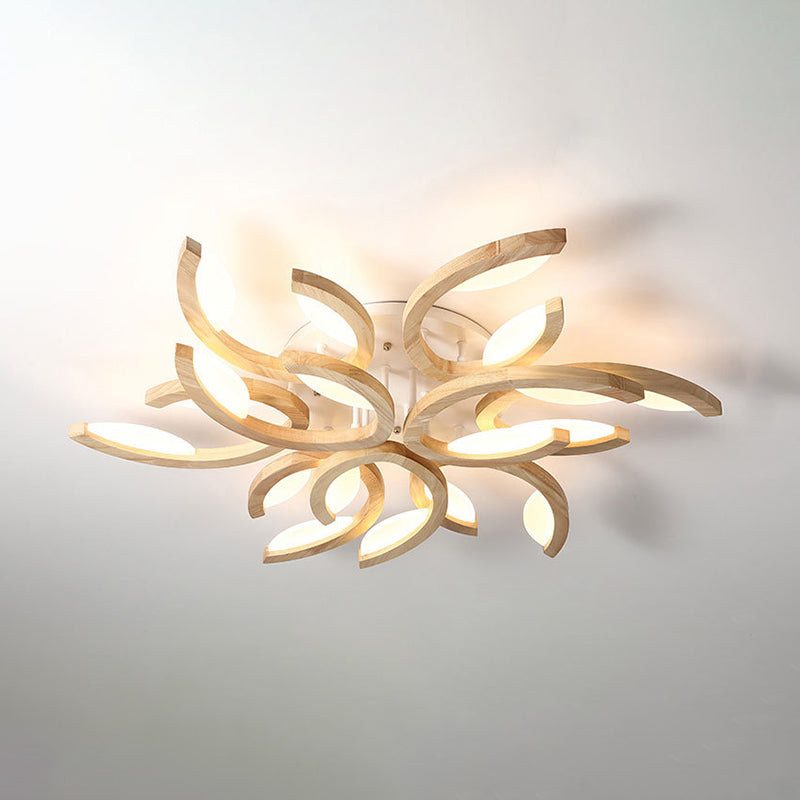 Floral Led Ceiling Lamp - Modern Wood Semi Flush Mount Light For Living Room 9 / Warm