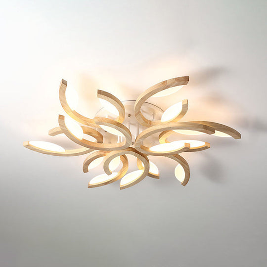 Floral Led Ceiling Lamp - Modern Wood Semi Flush Mount Light For Living Room 9 / Warm