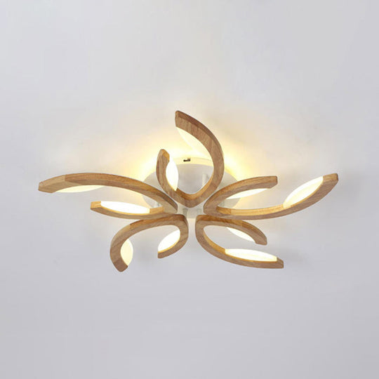 Floral Led Ceiling Lamp - Modern Wood Semi Flush Mount Light For Living Room 5 / Warm