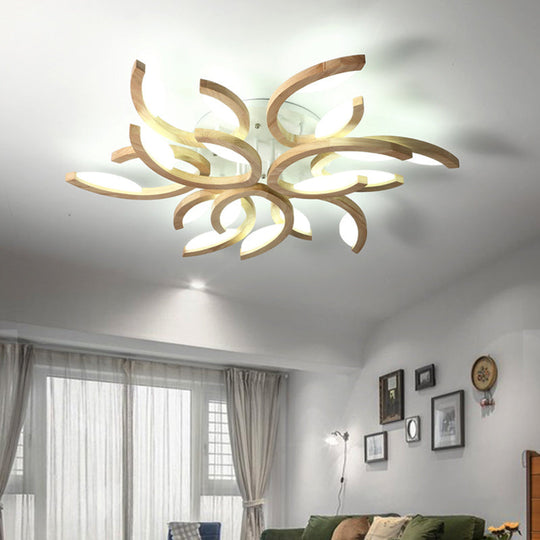Floral Led Ceiling Lamp - Modern Wood Semi Flush Mount Light For Living Room
