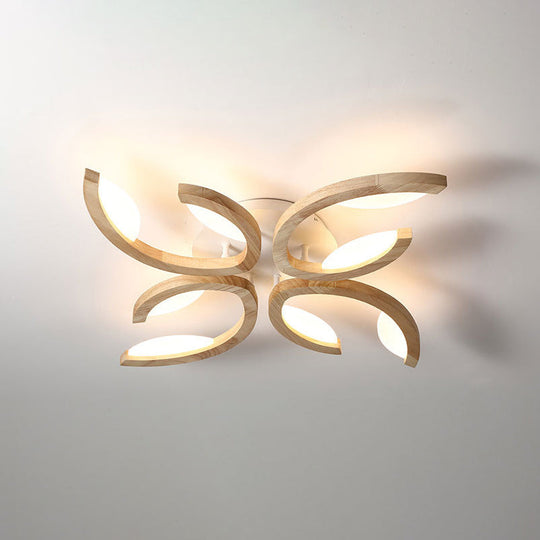 Floral Led Ceiling Lamp - Modern Wood Semi Flush Mount Light For Living Room 4 / White
