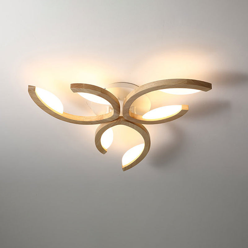 Floral Led Ceiling Lamp - Modern Wood Semi Flush Mount Light For Living Room 3 / White