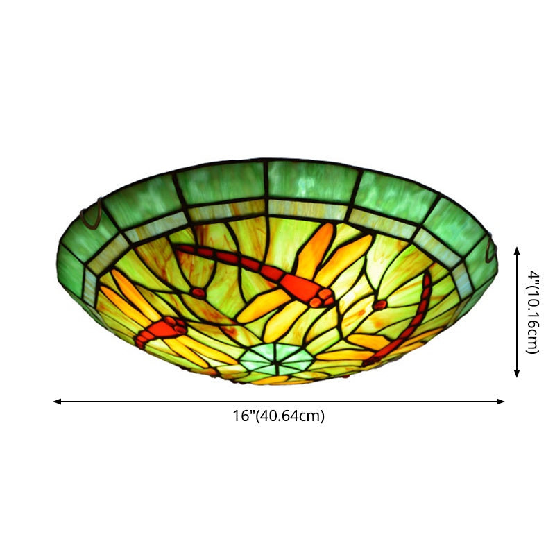Tiffany Green Handcrafted Art Glass Flushmount Ceiling Light For Bowl Flush-Mount Lamp