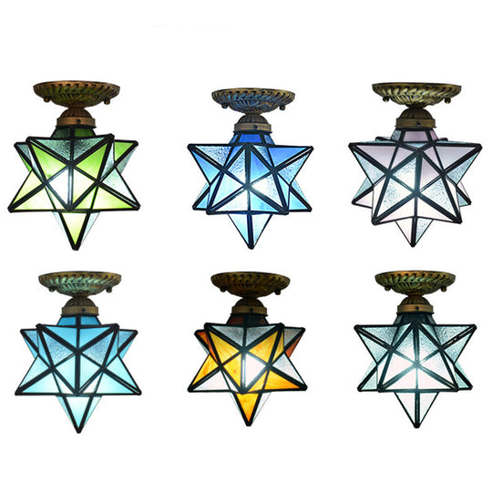 Icy Clear Glass Tiffany Semi-Flush Ceiling Light For Bedroom With Diamond Shape Mount