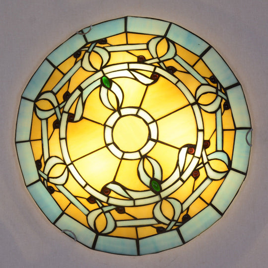Tiffany Style Art Glass Dome Flush Ceiling Light For Bedroom Yellow / 12
