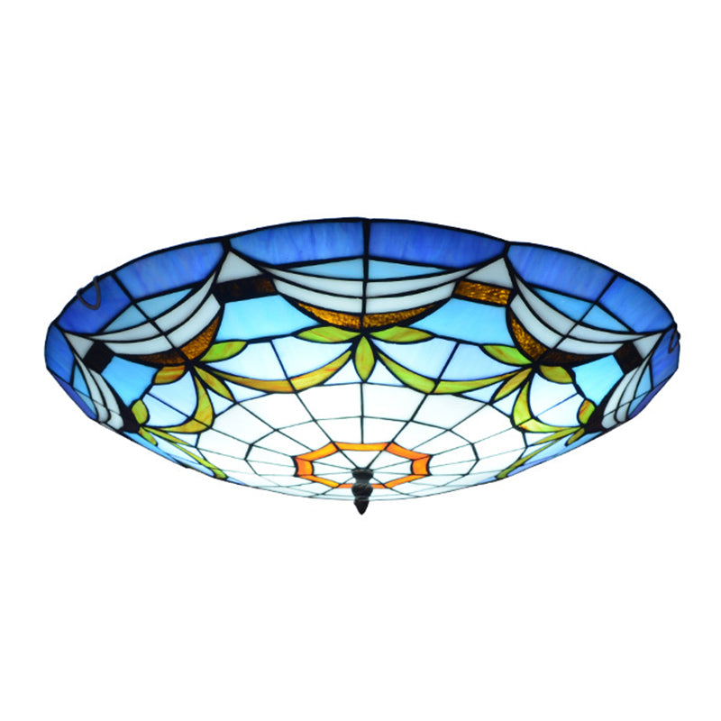 Tiffany Style Art Glass Dome Flush Ceiling Light For Bedroom