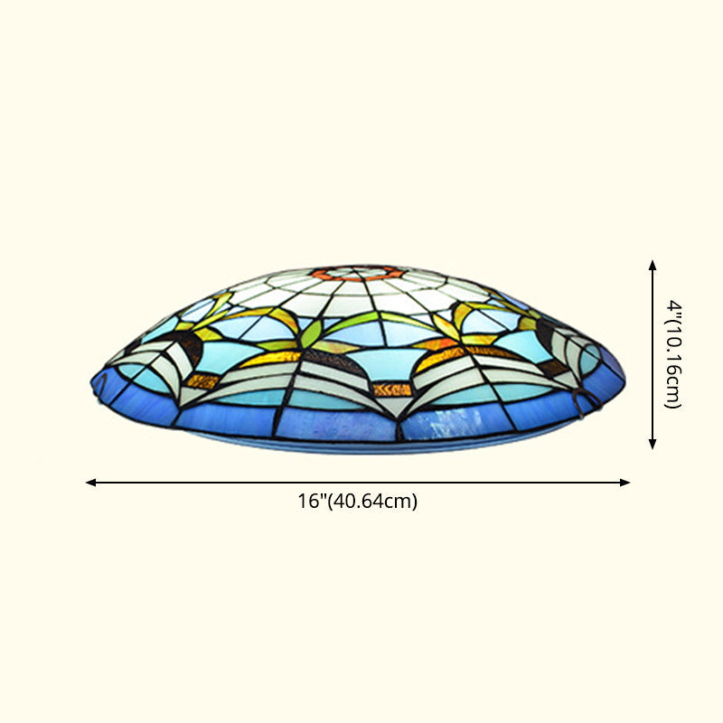 Tiffany Style Art Glass Dome Flush Ceiling Light For Bedroom