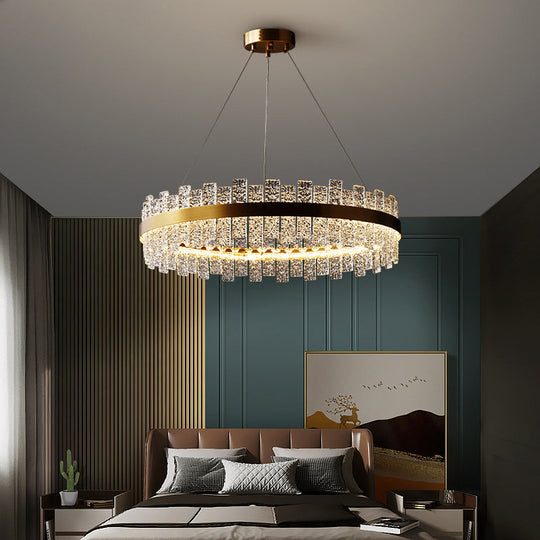 Gold Metal Crystal Led Pendant Chandelier - Stunning Art Deco Lighting For Living Room