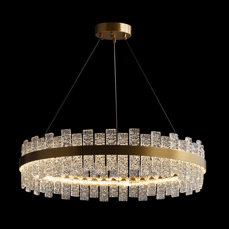 Gold Metal Crystal Led Pendant Chandelier - Stunning Art Deco Lighting For Living Room / 23.5