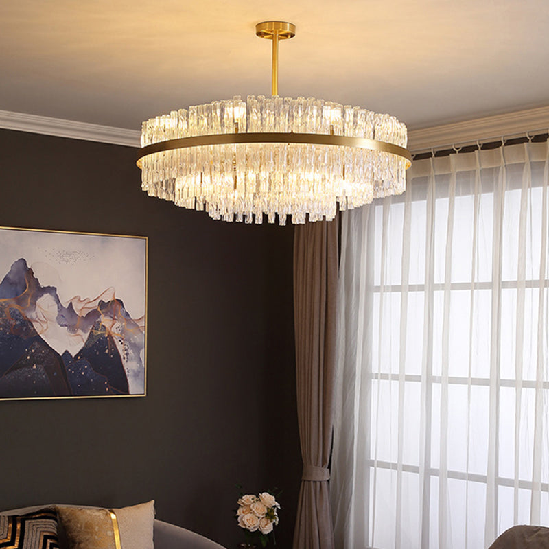 Modern Gold Metal Round Crystal Pendant Light For Living Room