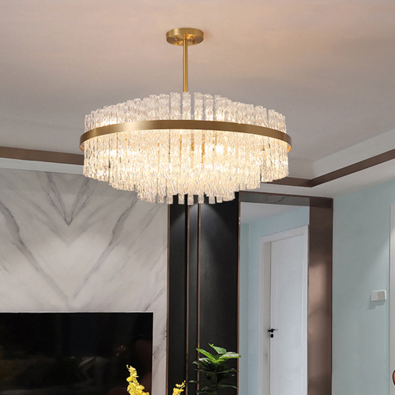 Modern Gold Metal Round Crystal Pendant Light For Living Room / 39.5
