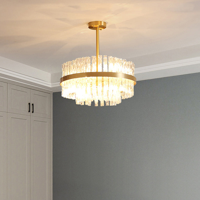 Modern Gold Metal Round Crystal Pendant Light For Living Room / 16