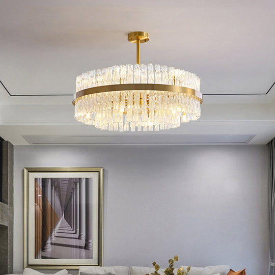 Modern Gold Metal Round Crystal Pendant Light For Living Room / 31.5