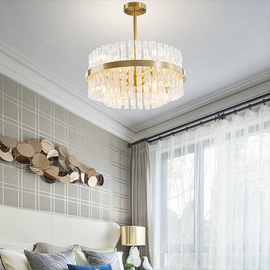 Modern Gold Metal Round Crystal Pendant Light For Living Room / 23.5
