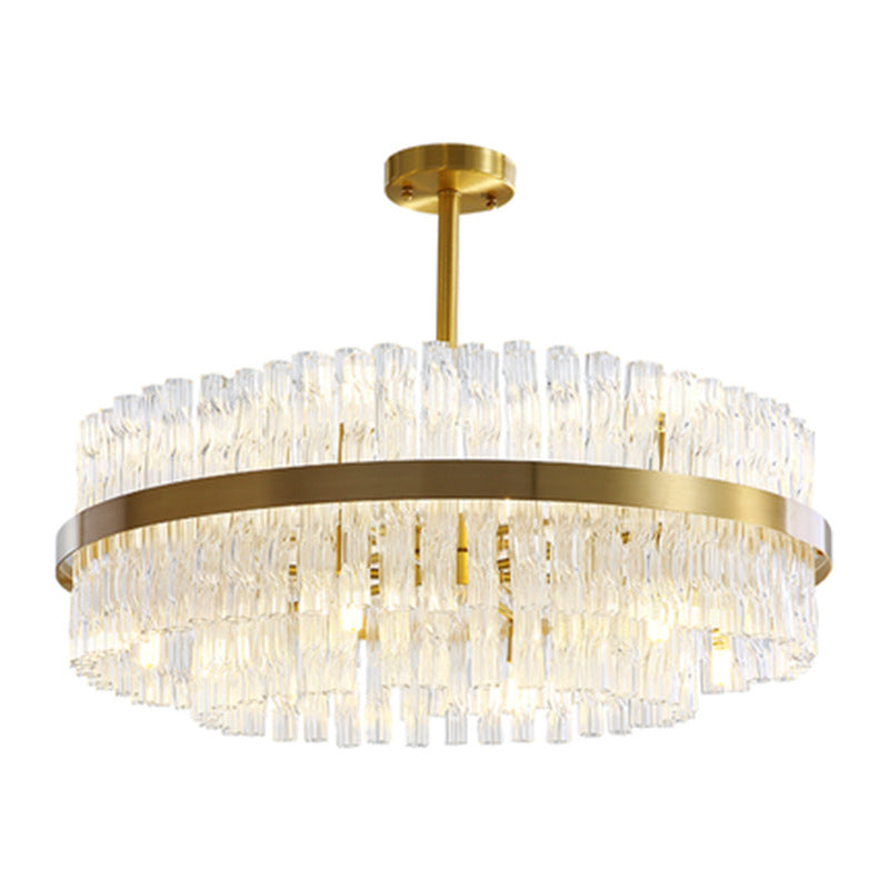 Modern Gold Metal Round Crystal Pendant Light For Living Room