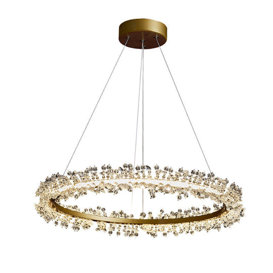 Minimalist Gold Chandelier Led Pendant Light For Bedroom - K9 Crystal Round Suspension Design / 16