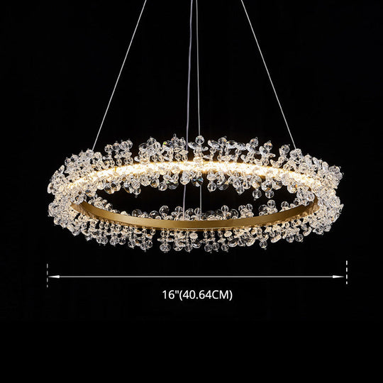 Minimalist Gold Chandelier Led Pendant Light For Bedroom - K9 Crystal Round Suspension Design