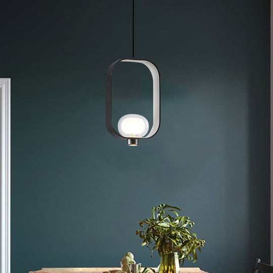 Black Nordic Retro Pendant Light With Metal Ring Shade - 1 Spherical Hanging Lamp