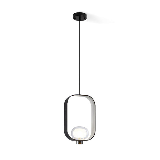 Black Nordic Retro Pendant Light With Metal Ring Shade - 1 Spherical Hanging Lamp