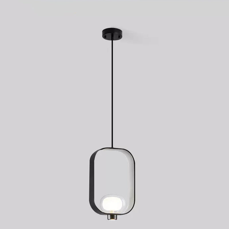 Black Nordic Retro Pendant Light With Metal Ring Shade - 1 Spherical Hanging Lamp