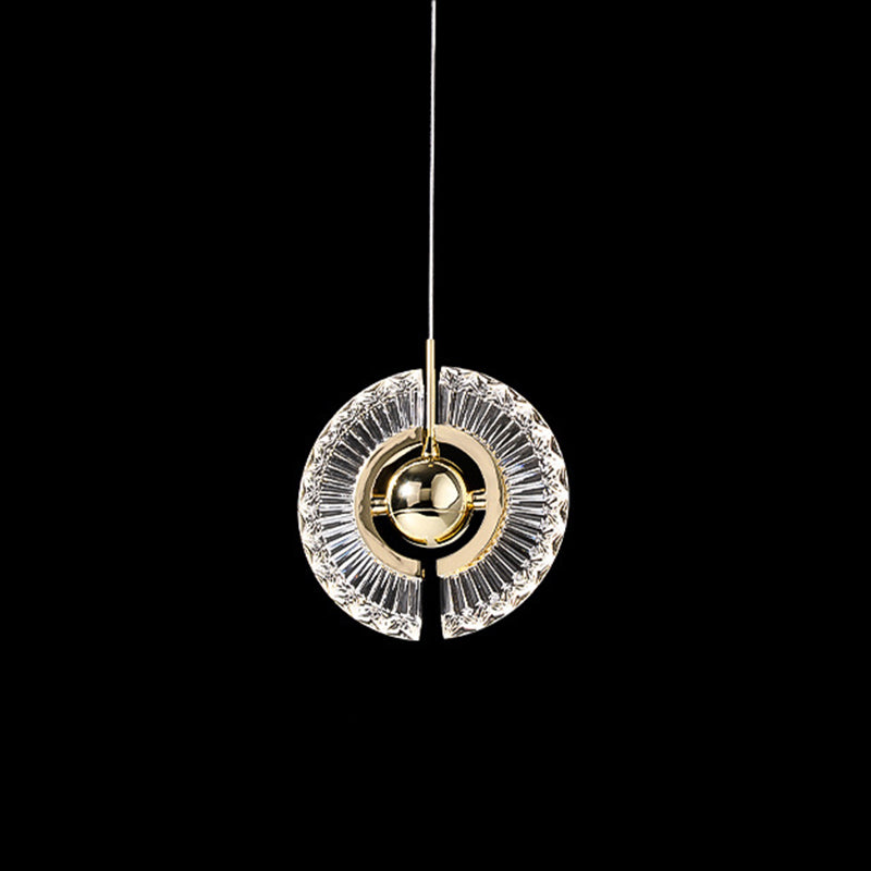 Modern Minimalist Gold Pendant Lamp With Crystal Accent - Small Round Design For Living Room