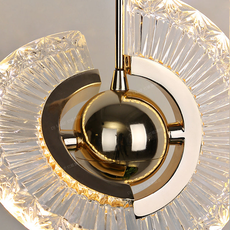 Modern Minimalist Gold Pendant Lamp With Crystal Accent - Small Round Design For Living Room