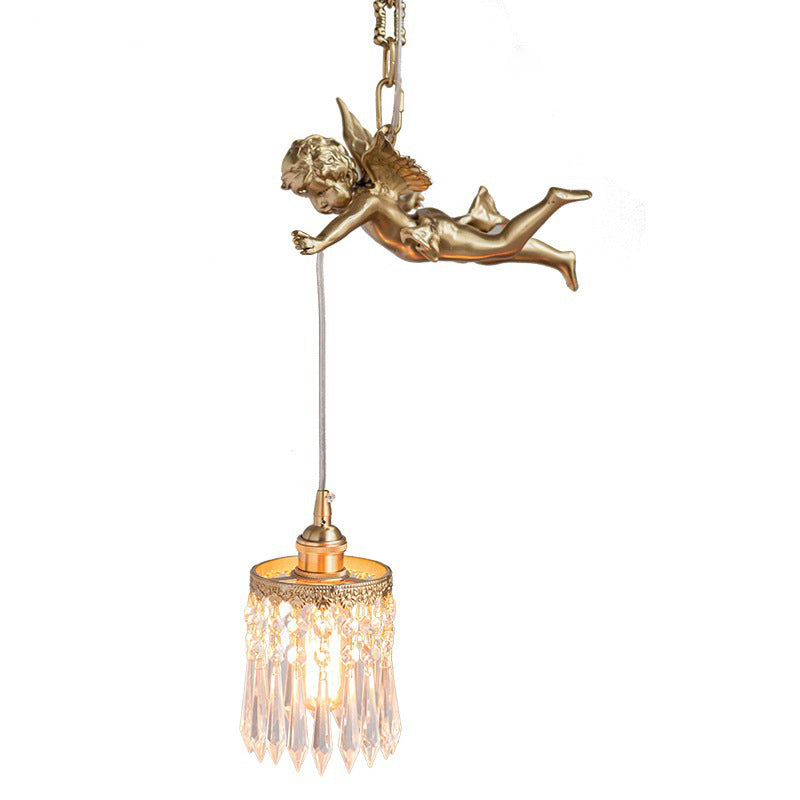 Vintage Brass Angle Pendant Lamp - Bedroom Lighting With Crystal Drip Accent Gold