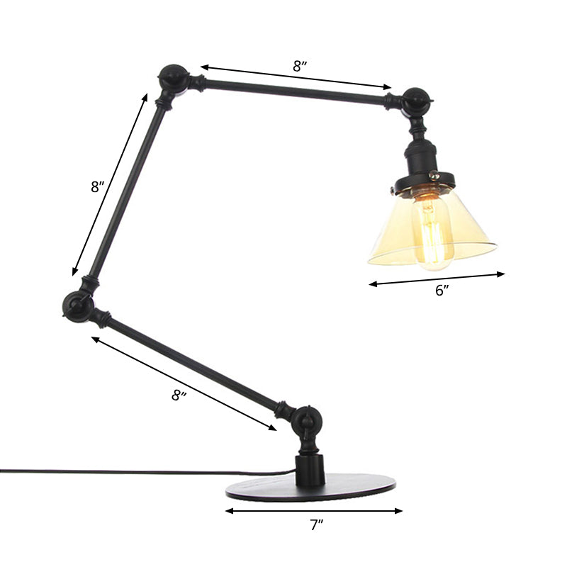 Adjustable Arm Industrial Table Lamp With Clear Glass Shade - Black/Brass Finish