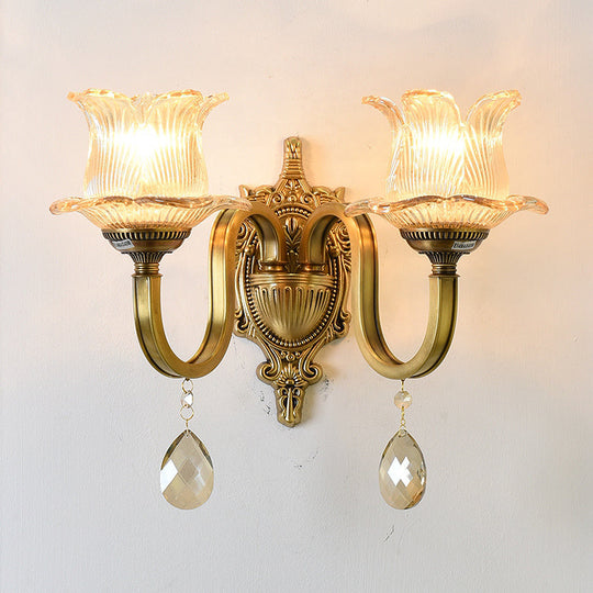 Modern Prism Glass Wall Sconce With Floral Shape And Brass Accents