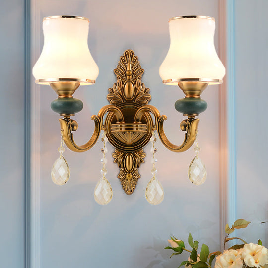 Nordic Living Room White Glass Wall Mount Vase Sconce Light Fixture - 1/2 Head Brass Design