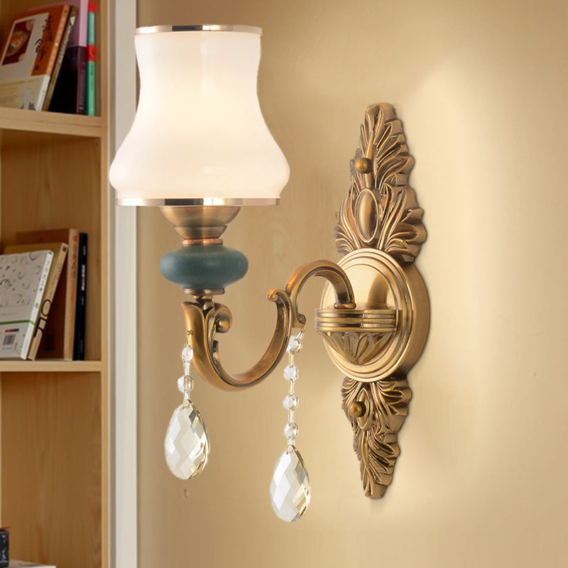 Nordic Living Room White Glass Wall Mount Vase Sconce Light Fixture - 1/2 Head Brass Design 1 /