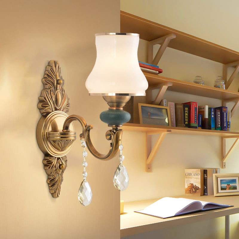 Nordic Living Room White Glass Wall Mount Vase Sconce Light Fixture - 1/2 Head Brass Design