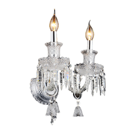 Modern Chrome Candelabra Wall Light With Clear Glass And Diamond Crystal Decoration 2 /