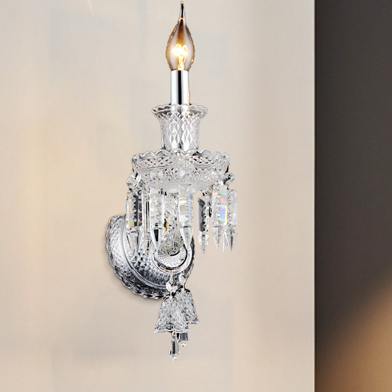 Modern Chrome Candelabra Wall Light With Clear Glass And Diamond Crystal Decoration 1 /