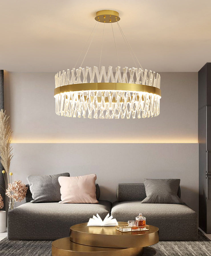 Postmodern Geometric K9 Crystal Pendant Light In Gold For Bedroom Or Island With Led