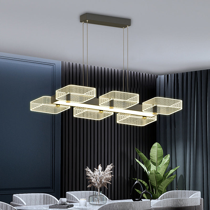 Modern Black Squares Island Suspension Light For Acrylic Dining Room Fixture 6 / Without Crystal